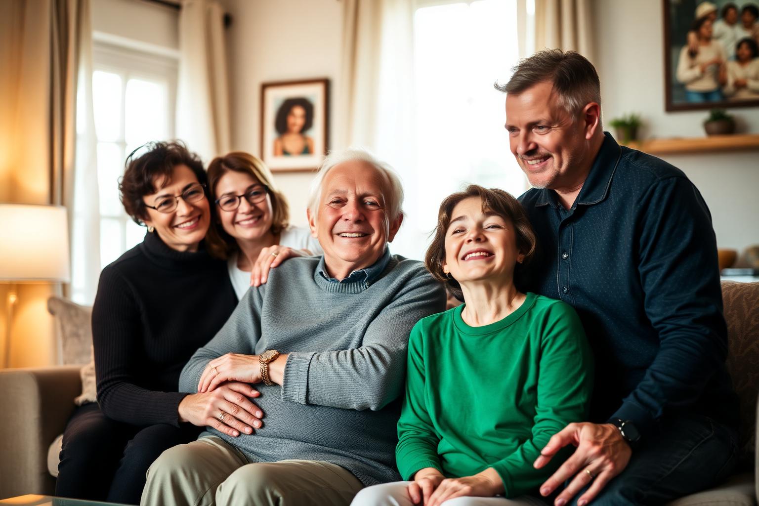 A multigenerational family sharing a warm moment at home